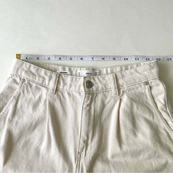 MANGO Regina Pleat Front High Rise Cotton Denim Short Cream - Picture 12 of 15